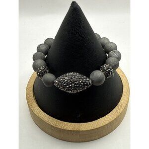 Matte Hematite & Black Pave Crystal Disco Ball Beaded Stretch Bracelet